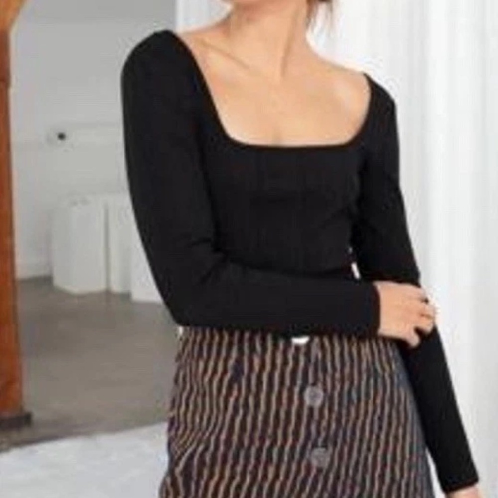 Thakoon Ribbed Square Neck Top Black M